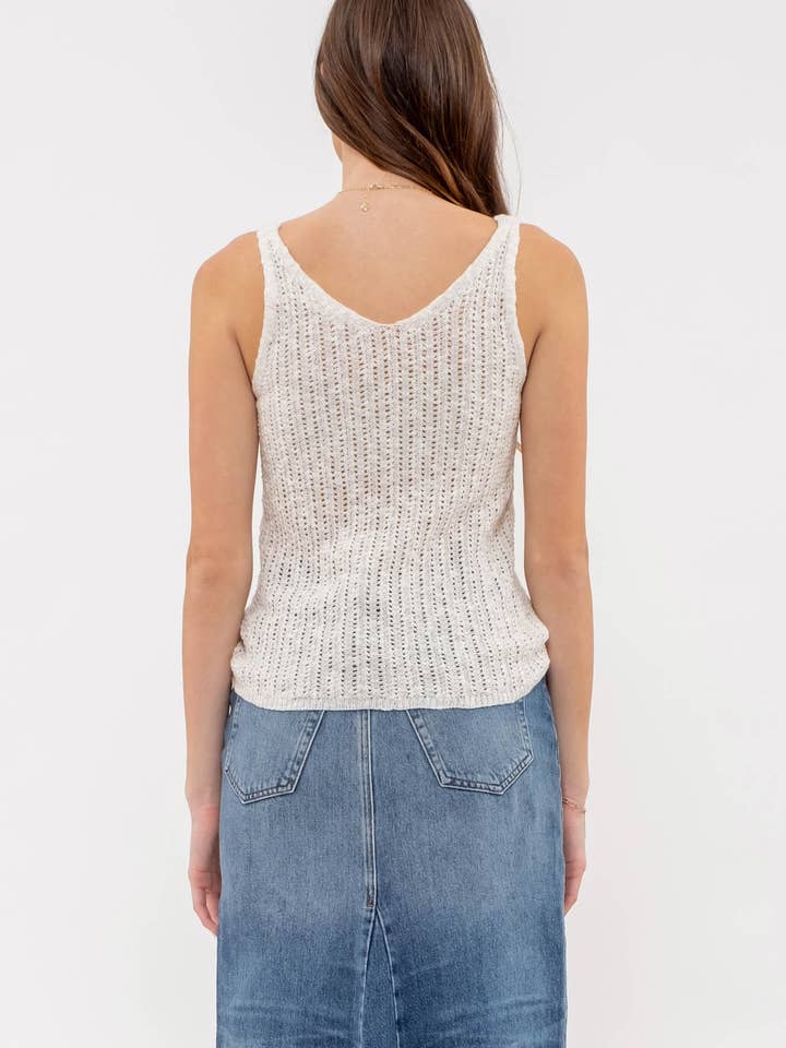 Blu Pepper - Wholesale Knit Top - Women's - V NECK CROCHET KNIT TANK TOP
