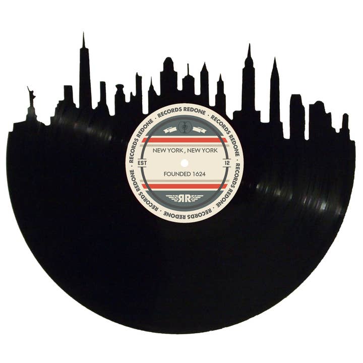 Records Redone - Wholesale Wall Accent - New York City Skyline Records Redone Label Vinyl Record Art
