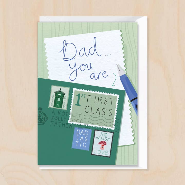 Dad, You Are First Class - Carte pour la fête des pères avec boîte aux lettres pour la vente par Two For Joy Illustration