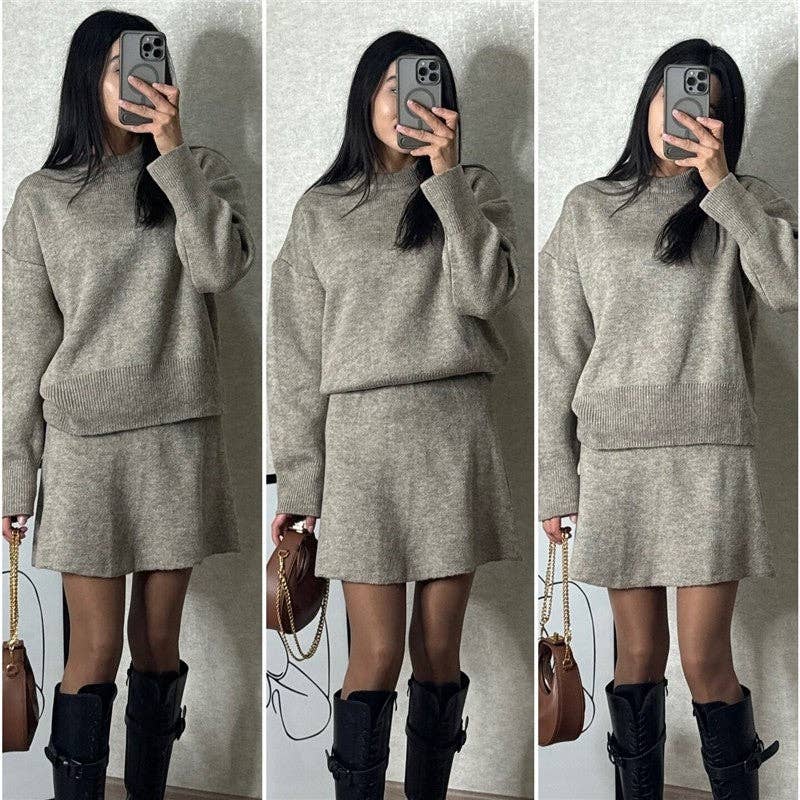 kycozy - Wholesale Top & Skirt Set - Women's - Solid Color Knit Sweater Skirt Set2