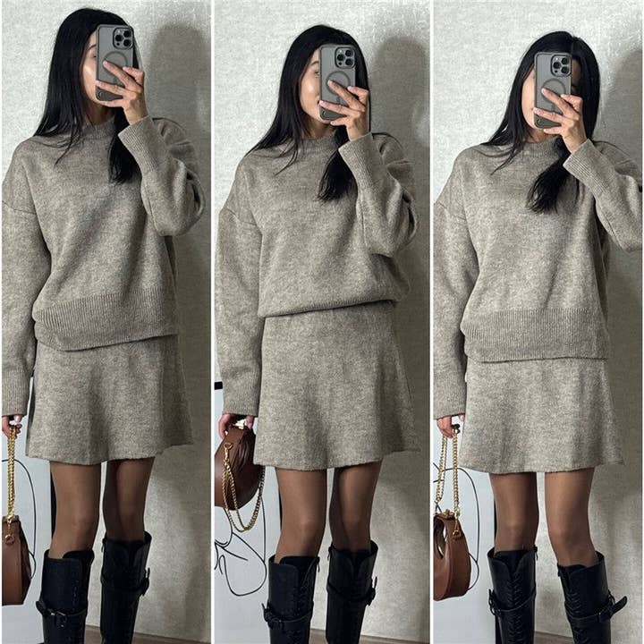 kycozy - Vente Ensemble haut et jupe - Femme - Ensemble jupe et pull en maille uni2