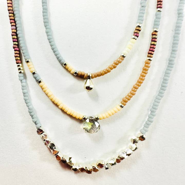 Beaded Necklace Set - Tiny Silver Teardrop and Labradorite for wholesale by Sarah Crawford Handcrafted