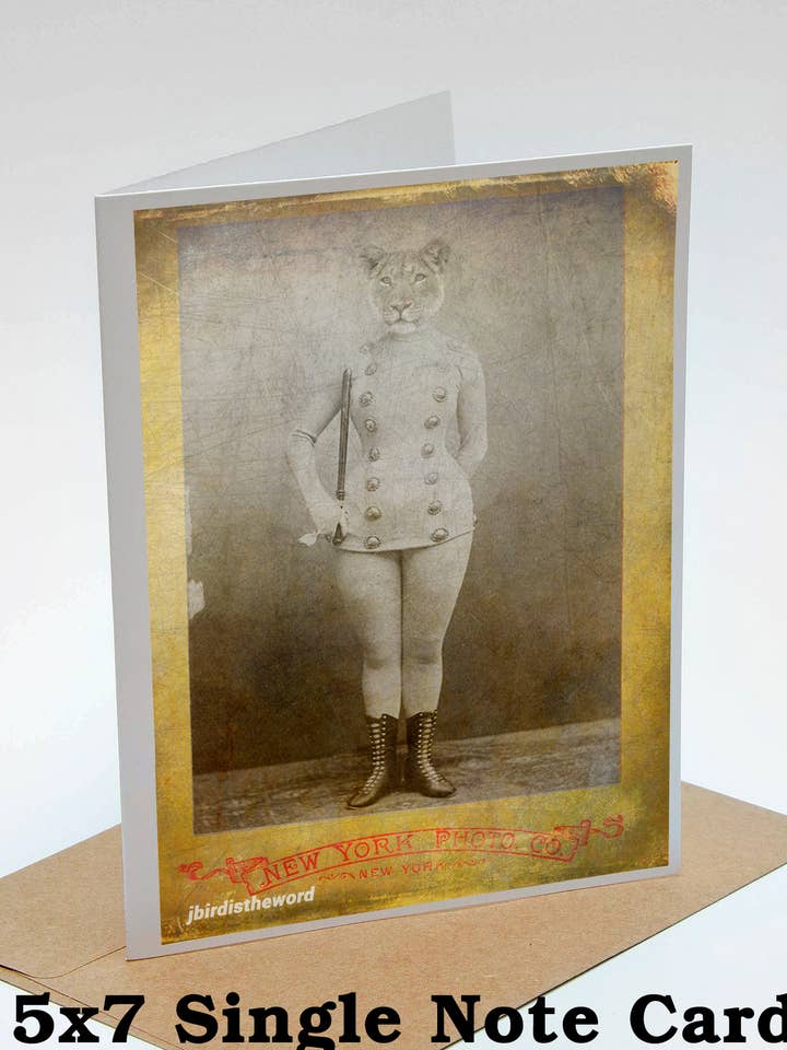 Circus Lion Note Card Strong Woman Feminism Carnival Creepy for wholesale by The Wild Oddisorium