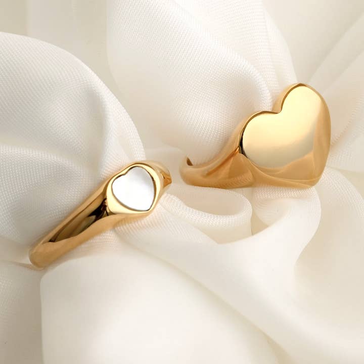 Heart Signet Ring - Mother of Pearl Ring - Gold Heart Ring for wholesale by Blueyejewelry