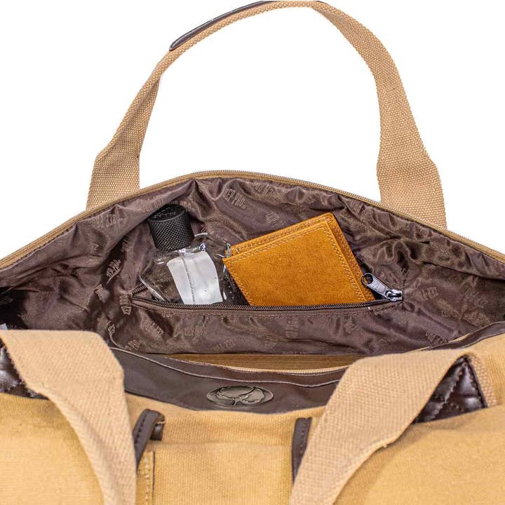 Brown Tan Cotton Boll Canvas Weekender Bag for wholesale on Faire3