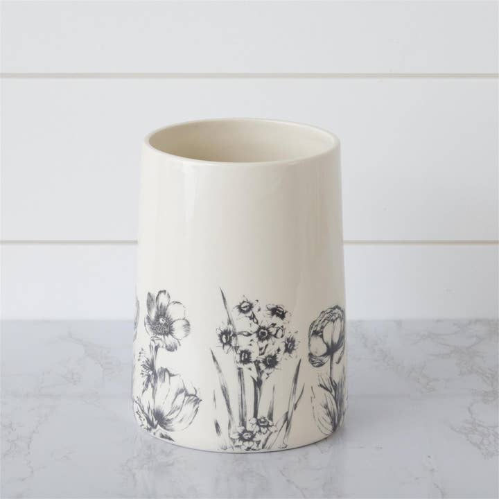 Audrey's Home & Gift - Venta al por mayor Soportes de utensilios - Vasija para utensilios botánicos en blanco y negro (PC)