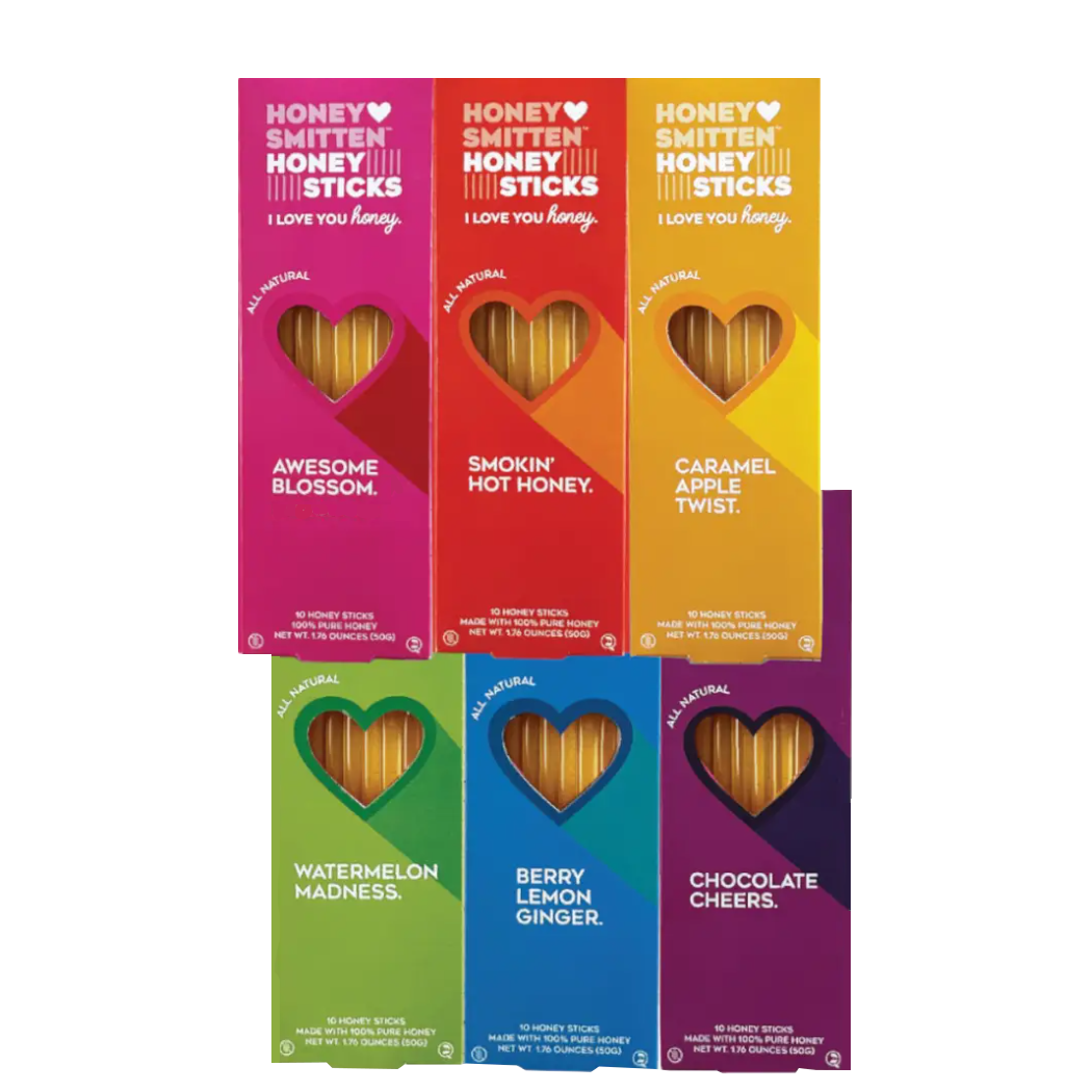Honey Smitten - Wholesale Honey - Honey Sticks - Variety Floor Display- 18 sleeves/252 units2