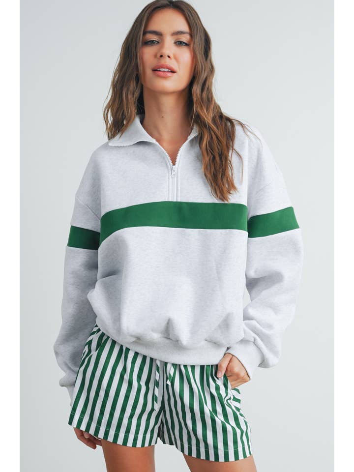 BUTTERMELON - Wholesale Sweatshirt - Women's - Two-Toned Half Zip Collar Sweatshirt - BMT75352