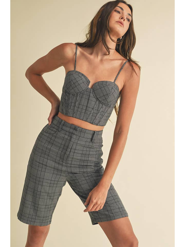 PLAID GRIGIO Top a bustino in tartan in vendita all'ingrosso su Faire