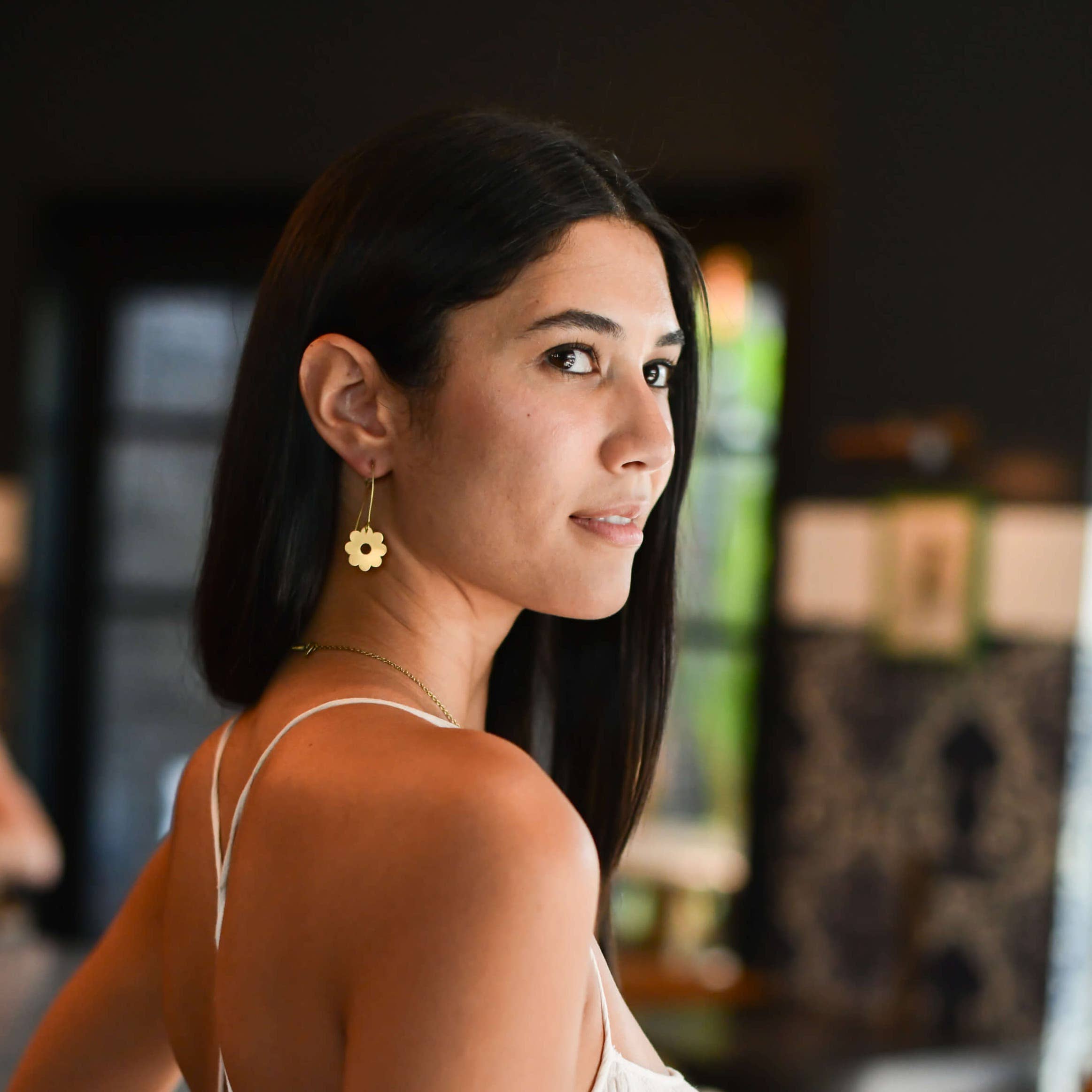 Brass Daisy Drop Earrings for wholesale on Faire2