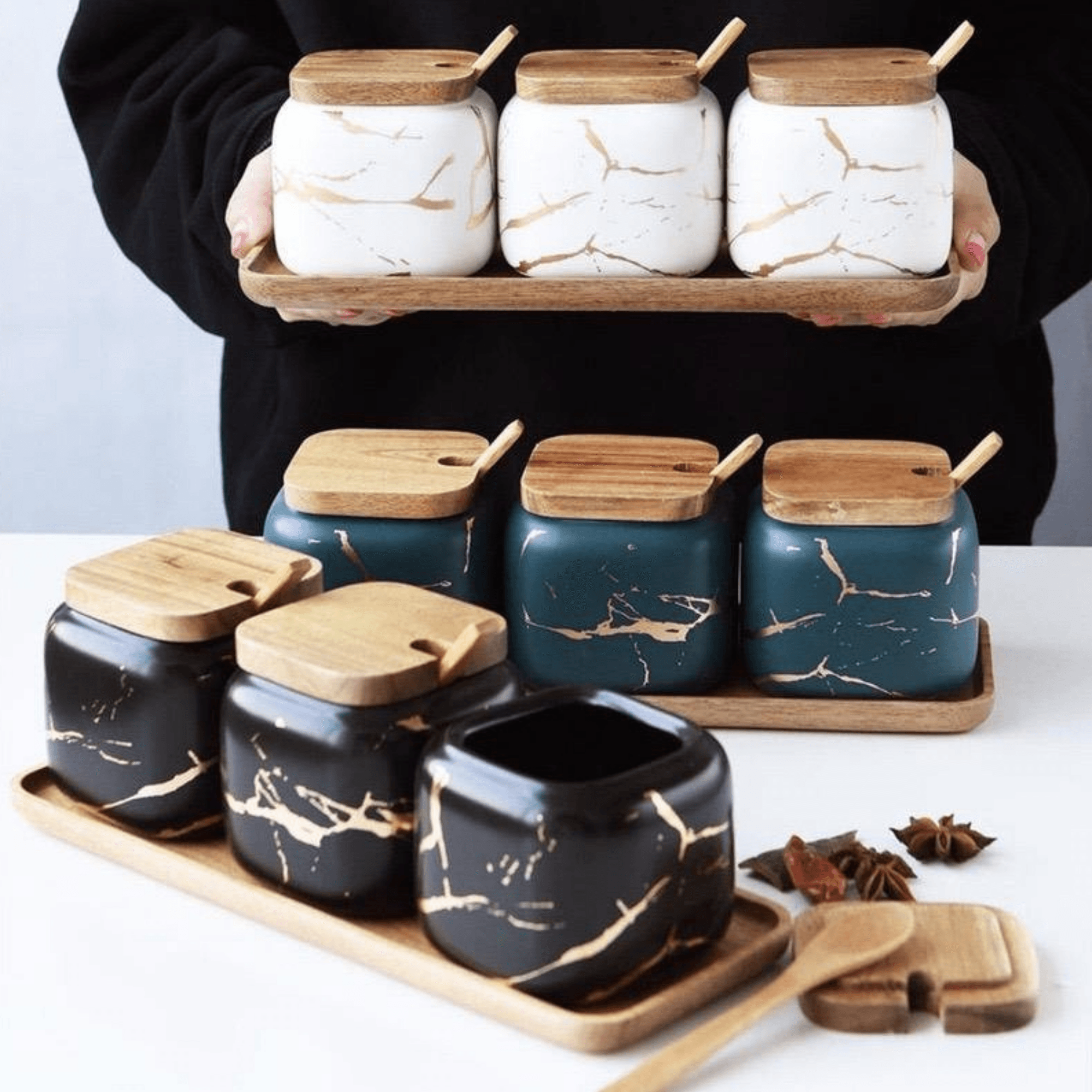 Homerely (We Cover All Import Duties) – wholesale Jar – Marble Porcelain Kitchen Seasoning Set4