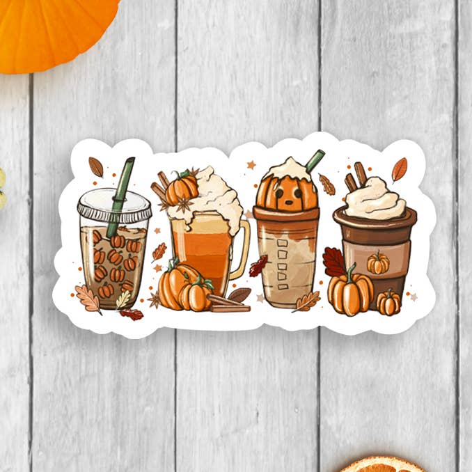 Fall Pumpkin Latte Vinyl Sticker for wholesale by Expression Design Co