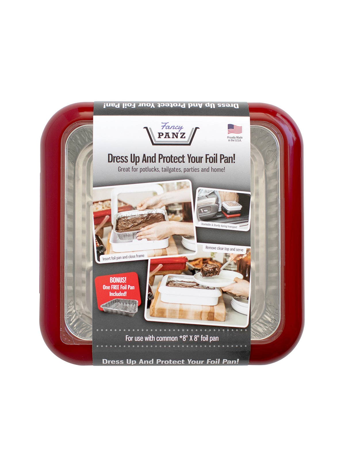 Fancy Panz - Wholesale Casserole Carrier - Square Set - 8x8 Pan Frame w/ Lid & Serving Spoon - Red0
