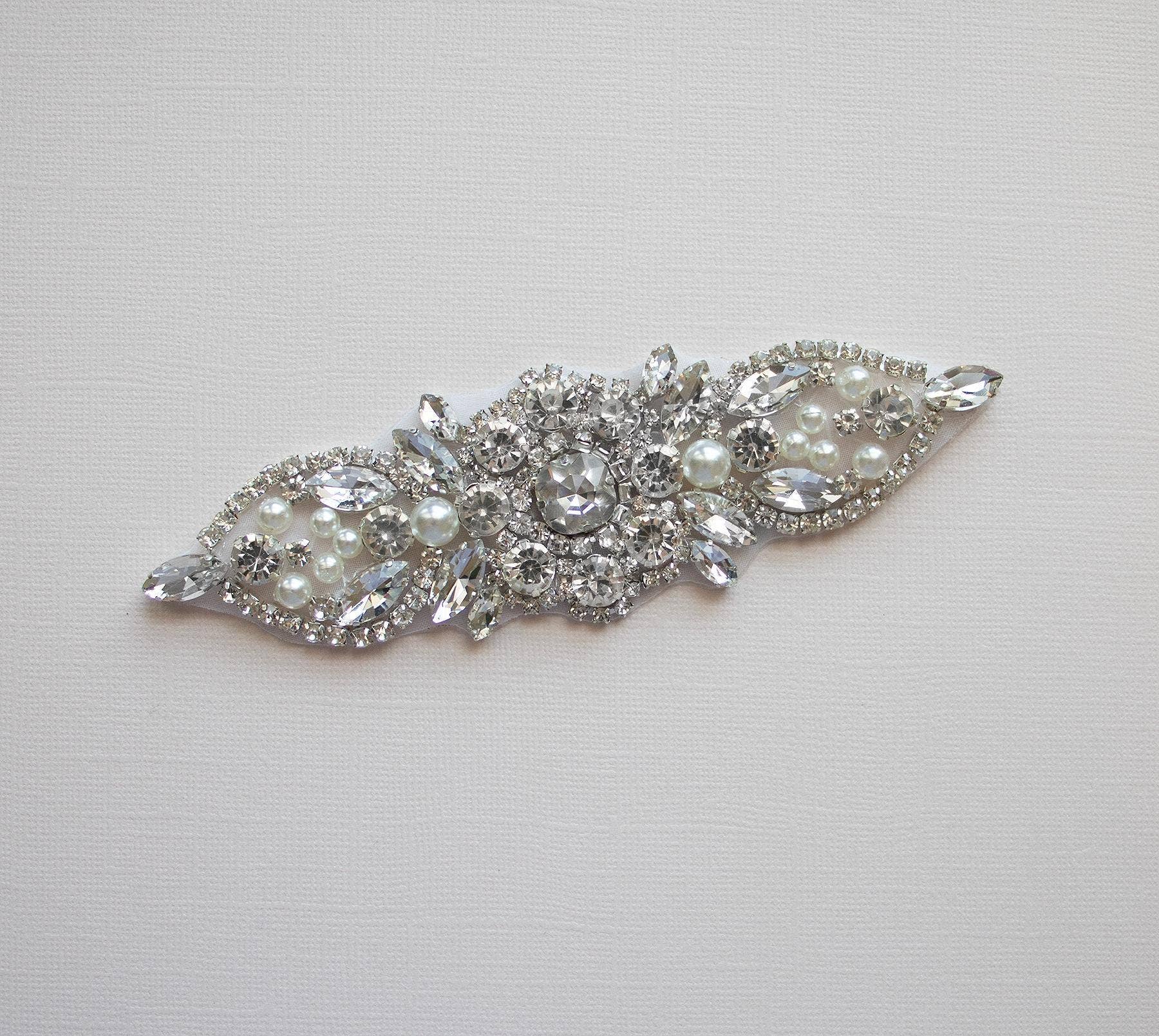 allureweddingjewelry - Wholesale Craft Supplies - Pearl and Rhinestone Applique | Sew or Iron-On | Silver0