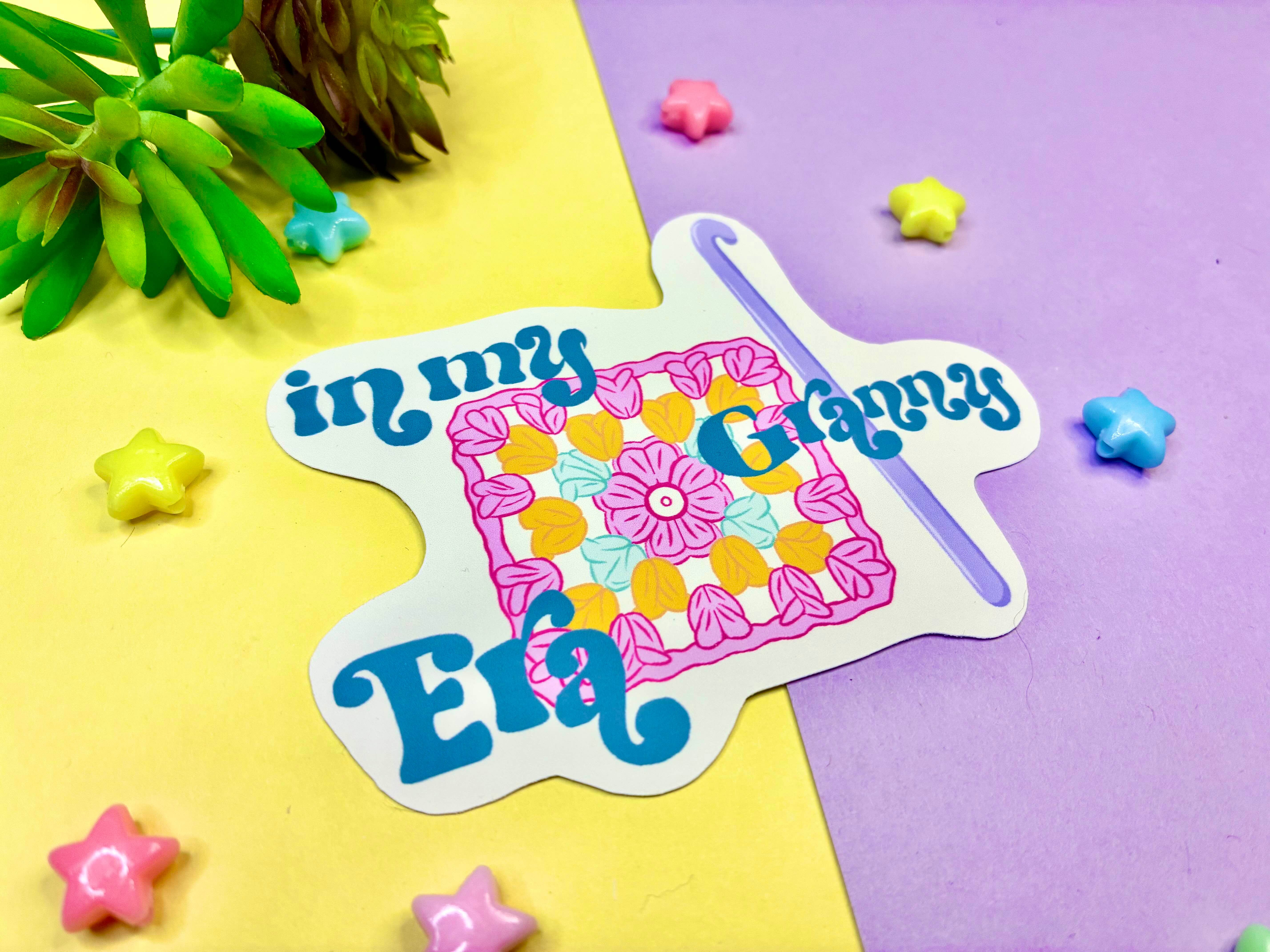 The little birdee co - Wholesale Sticker - In My Granny Era Crochet Granny Square Vinyl Sticker 1
