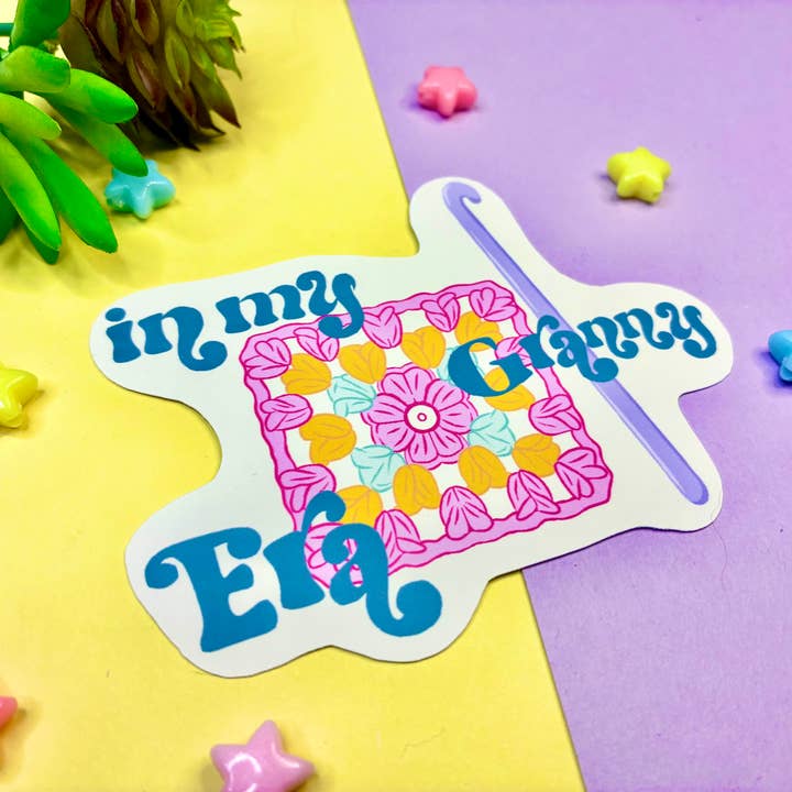 The little birdee co - Wholesale Sticker - In My Granny Era Crochet Granny Square Vinyl Sticker 1