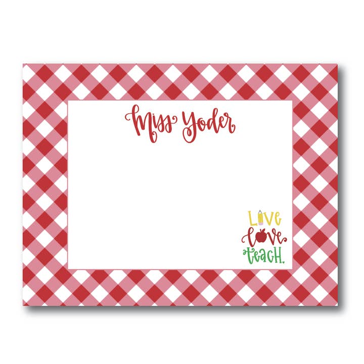 Live Love Teach Gingham Notecards for wholesale by The Redheaded Camel