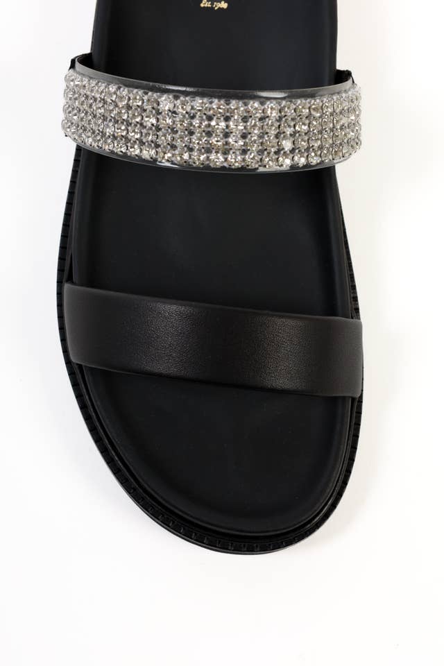 KMB Shoes - Wholesale Sandals - Women's - JULS BLACK – 2 Strap Footbed Sandals with Strass Decoration