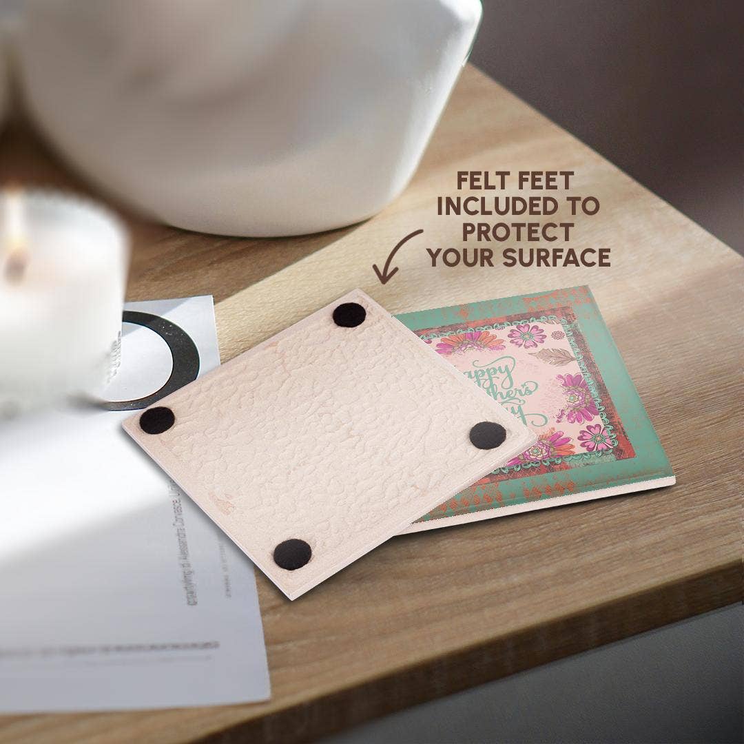 3dRose – wholesale Coasters – 3dRose, Image of Happy Mothers Day, Flora Frame, Pink, Green, Coaster3