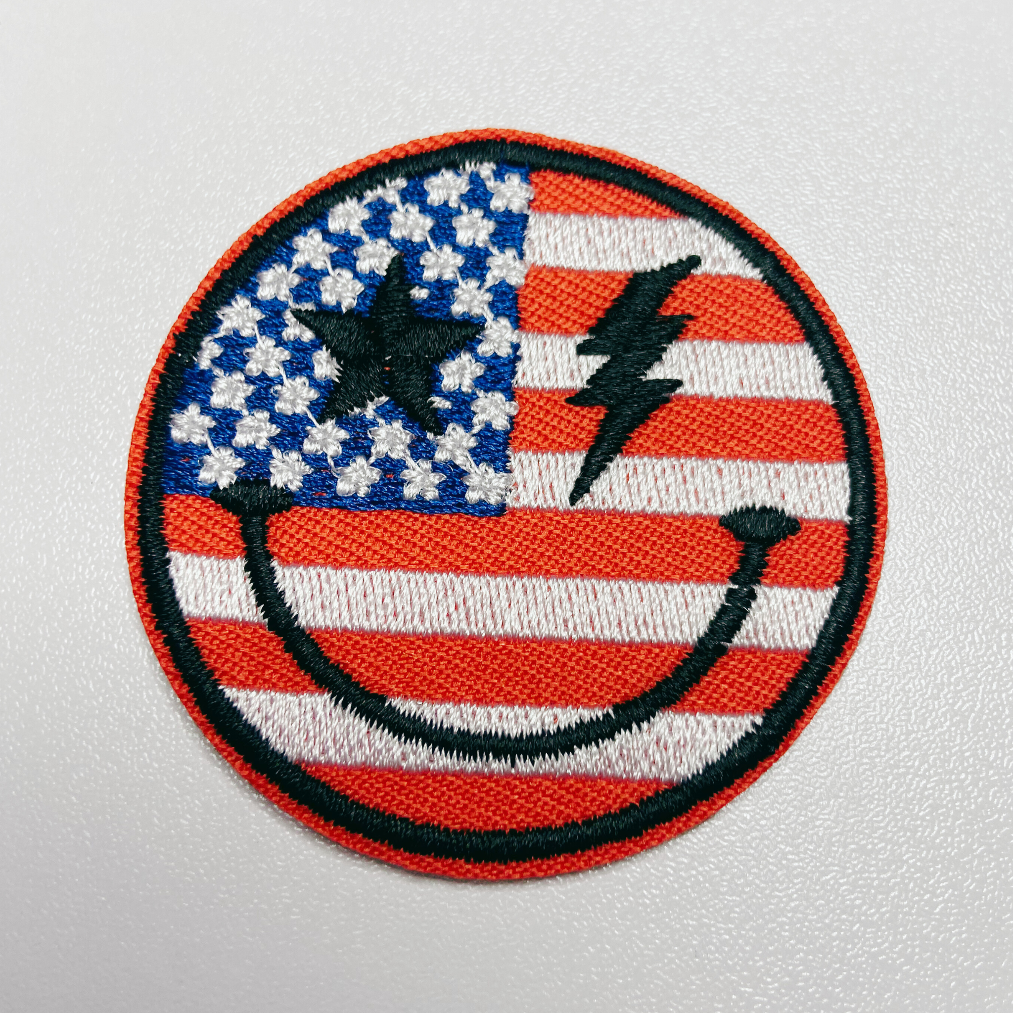 TEELUX - Wholesale Patch - 2"  Flag Smiley Face - USA  - Embroidered Hat Patch2