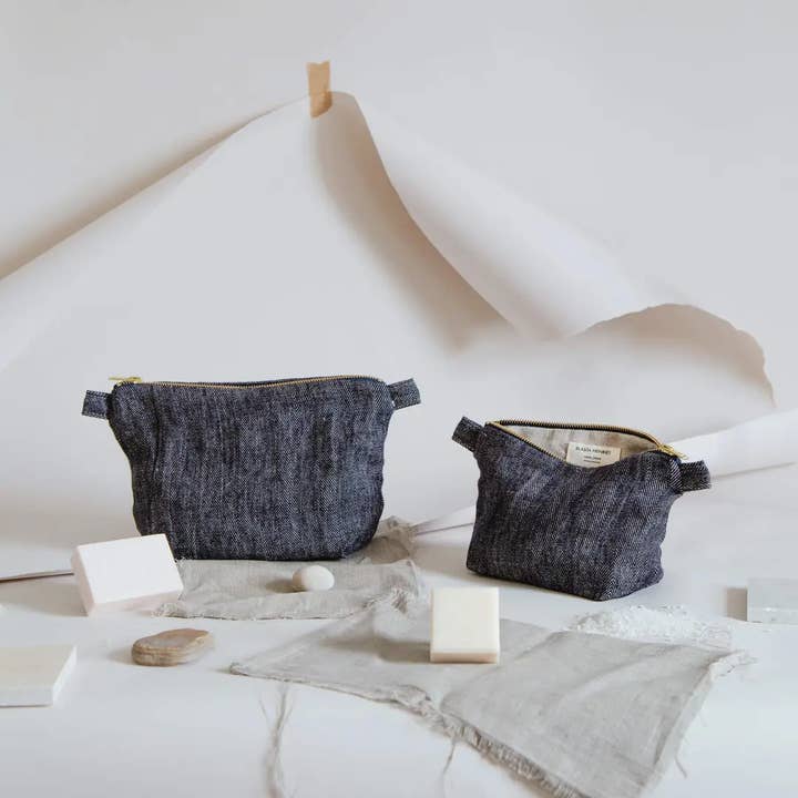 Herringbone Toiletry Bag - 100% Linen for wholesale by Blasta Henriet
