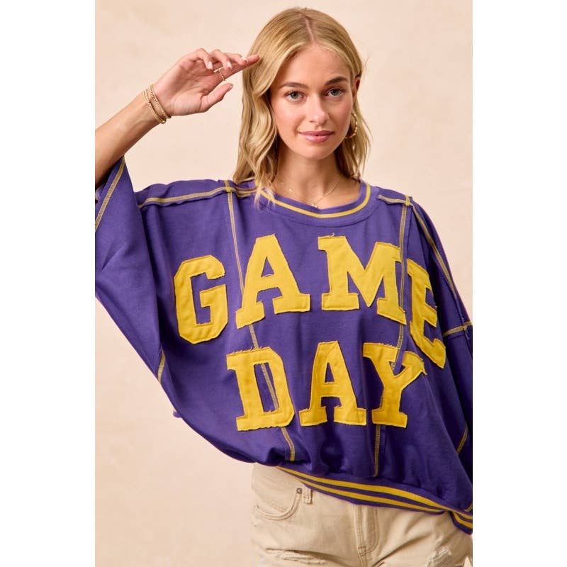 IVE - Wholesale Knit Top - Women's - Gameday Patchwork Stitch Detail French Terry Top5