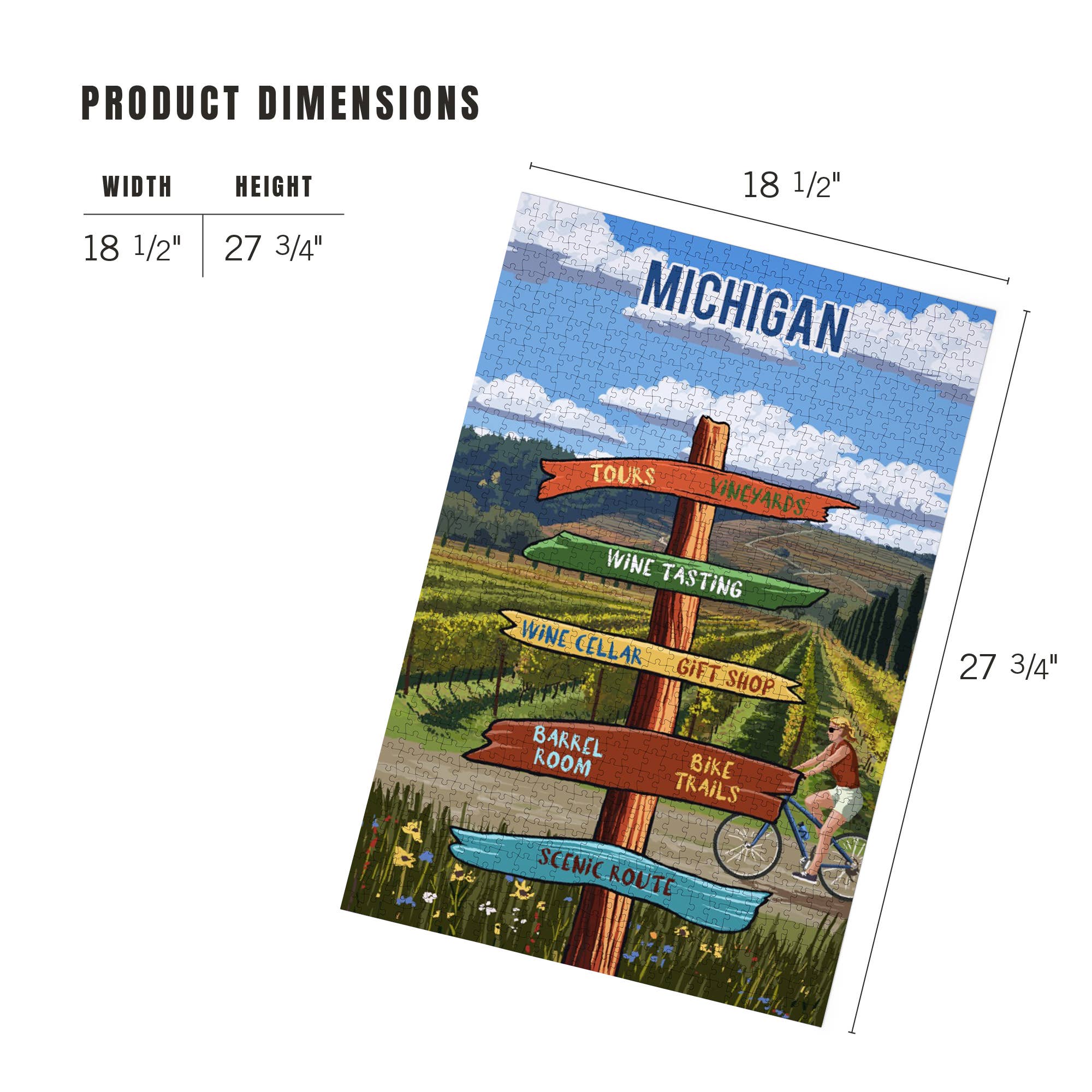 Lantern Press - Wholesale Puzzle - Adult - 1000 PIECE PUZZLE Michigan, Signpost, Vineyard4