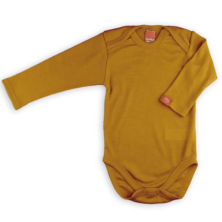 Wooly Thermal Baby Bodysuit 100% Soft Merino Wool Mustard for wholesale by Wooly by Somerino