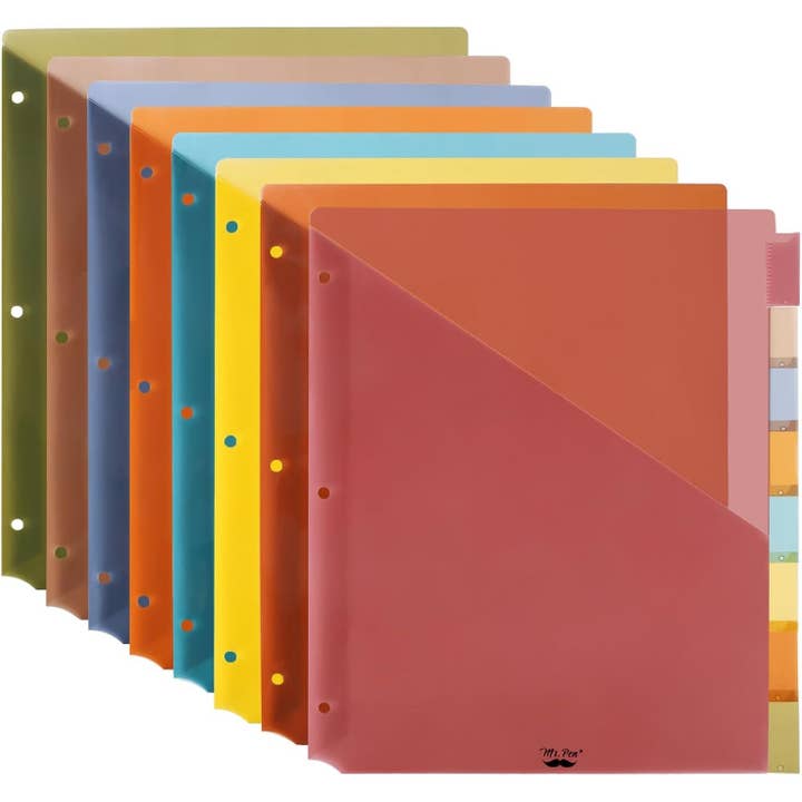 Mr. Pen - Wholesale Binder - Binder Dividers with Pockets and Tabs, 8 Pack, Vintage Colors, Dividers for 3 Ring Binder with Pockets, Pocket Dividers for 3 Ring Binder with Tabs, Binder Dividers with Tabs and Pockets