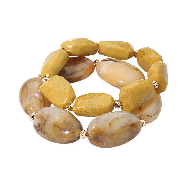 Sensibling Corp. - Wholesale Beaded Bracelet - 2PCS - Chunky Oval Pebble Beaded Stretch Multi Layered Bracelets7