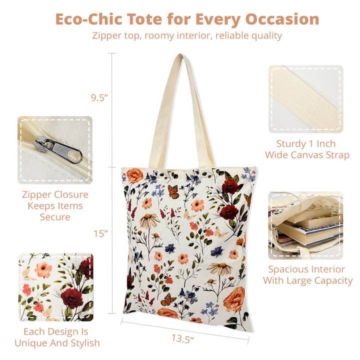 Wrapables.com - Wholesale Tote Bag - Women's - Wrapables Zippered Canvas Reusable Tote Bag1