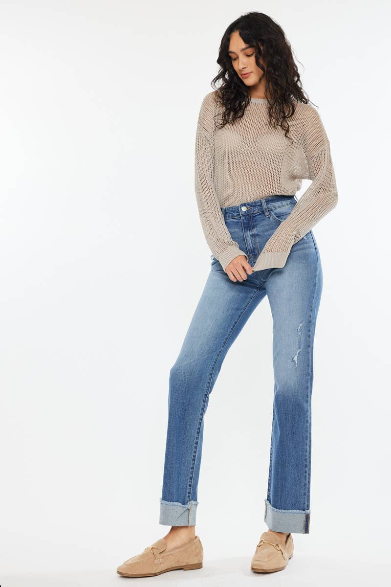 GEMIDDELDE OPEN PACK HIGH RISE STRAIGHT JEANS-KC20065M voor groothandel op Faire4