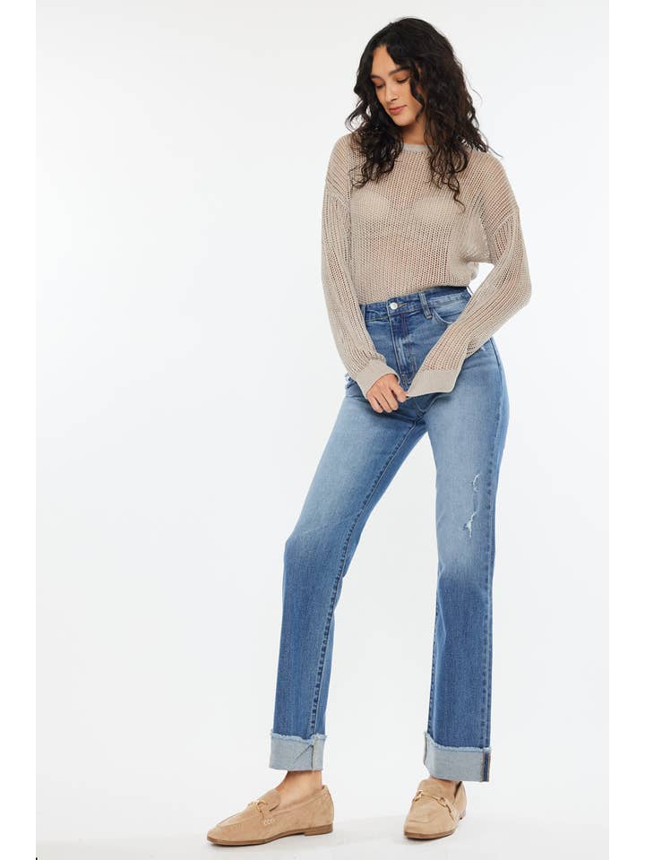 GEMIDDELDE OPEN PACK HIGH RISE STRAIGHT JEANS-KC20065M voor groothandel op Faire4