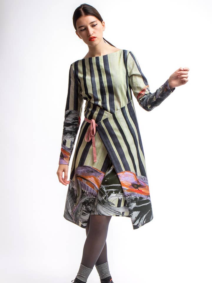 Vestido ajustável estampado em cetim de algodão por atacado de Clara Kaesdorf