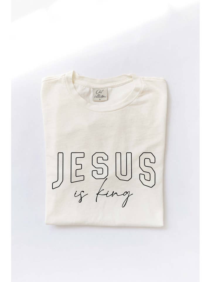 OAT COLLECTIVE - Wholesale Screen Printed T-Shirt - Women's - JESUS IS KING Mineral Washed Graphic Top
