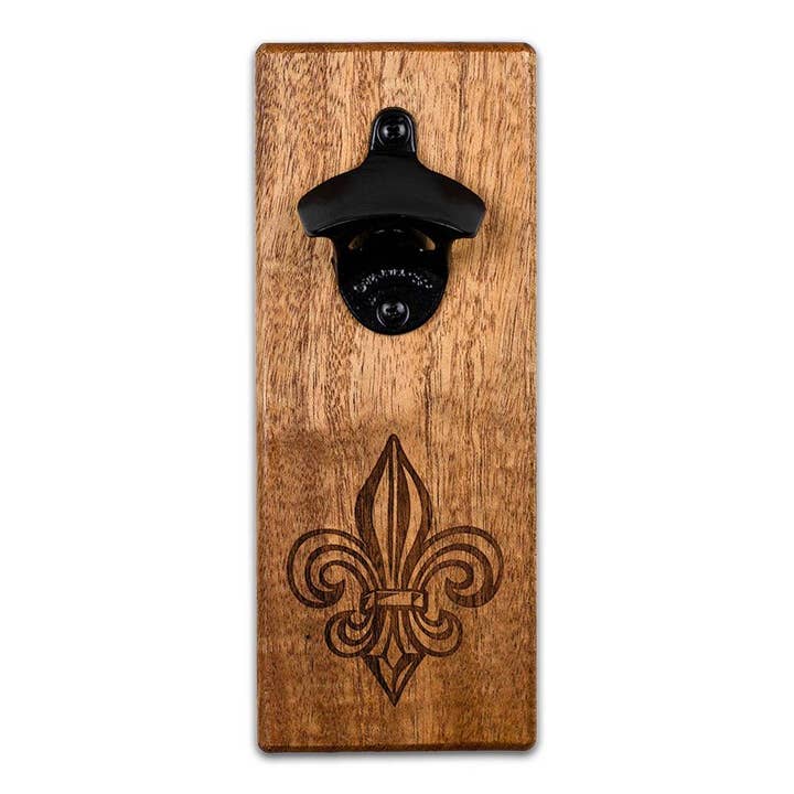 Magnetic Bottle Opener - Fleur de Lis - Mahogany for wholesale by Southern Drinking Club