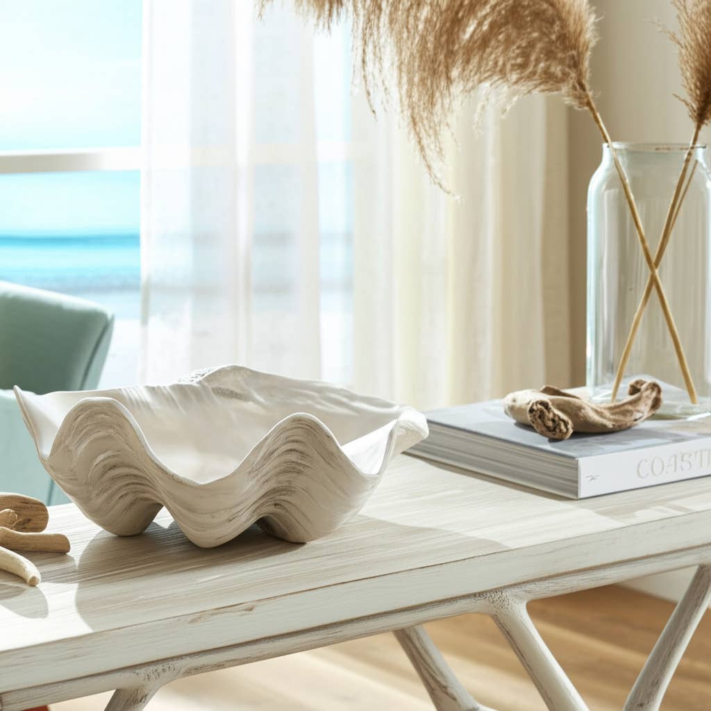 Sagebrook Home - Wholesale Decorative Plate/Dish/Bowl - Decorative Bowl - Ivory Resin Coastal Seashell Shape, 13 in.0