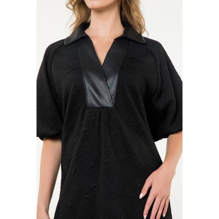 NERO Abito midi testurizzato con maniche a sbuffo in vendita all'ingrosso su Faire3