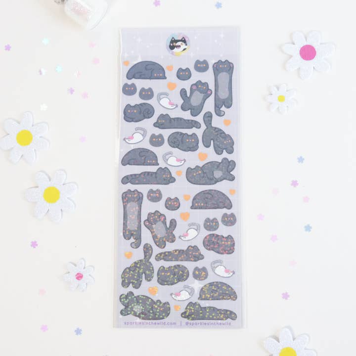 Sparkles in the Wild - Wholesale Sticker - Feuille d'autocollants déco pailletés chat mignon4
