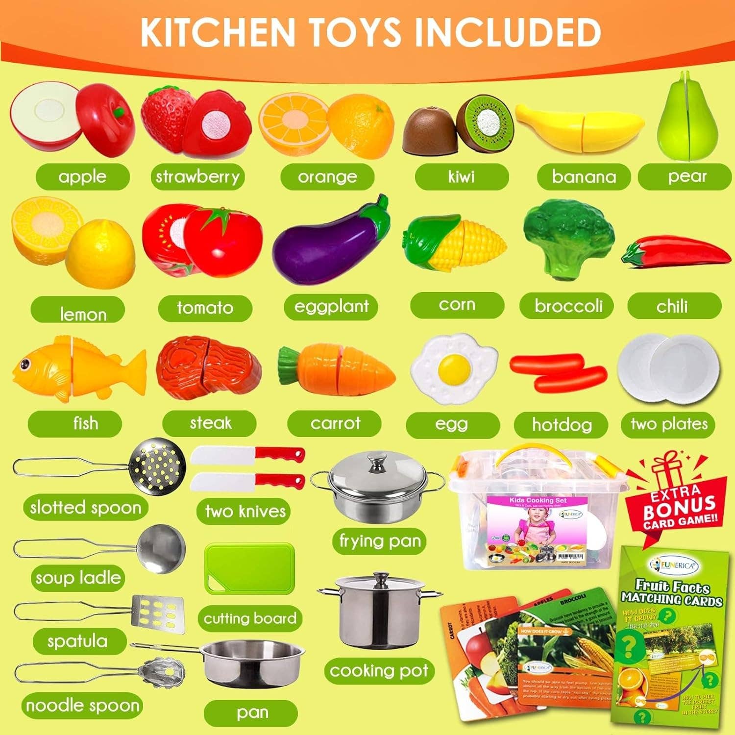 FUNERICA - Wholesale Toy Set - Kids - FUNERICA Play Food Set and Cookware Set with Realistic Stainless-Steel Pots and Pans and Utensils - Cutting Fake Food and Pretend Toy Kitchen Accessories Playset for Toddlers and Kids3