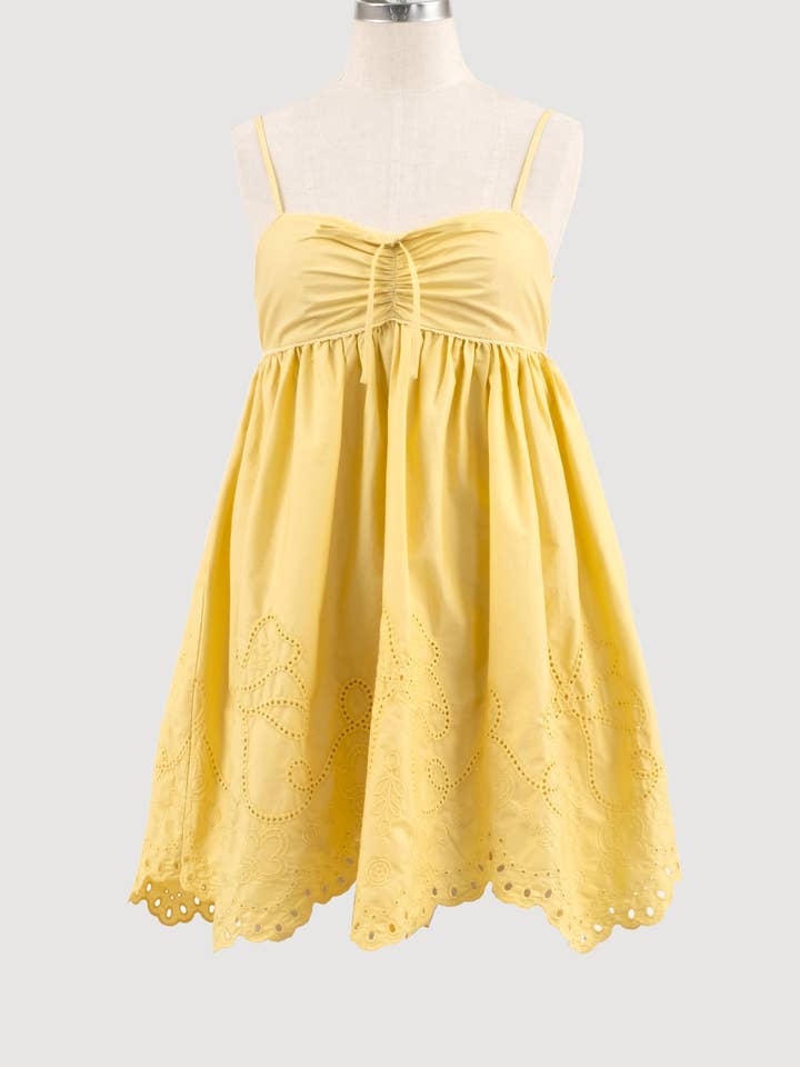 SPAGHETTI STRAP EYELET DETAIL FRONT TIE MINI DRESS for wholesale by Moon River