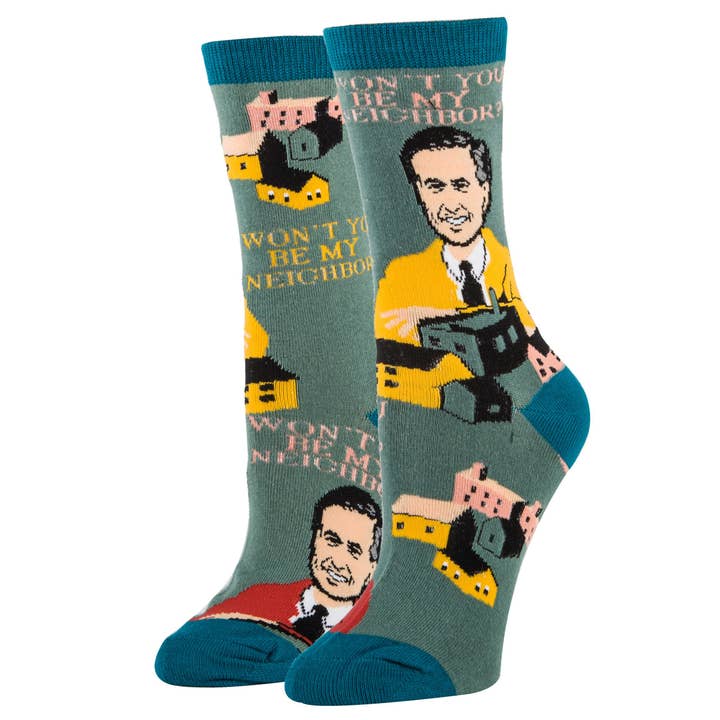 Be My Neighbor | Women's Mr Roger Cotton Crew Funny Socks for wholesale by Oooh Yeah/Sock It Up/Oooh Geez Slippers