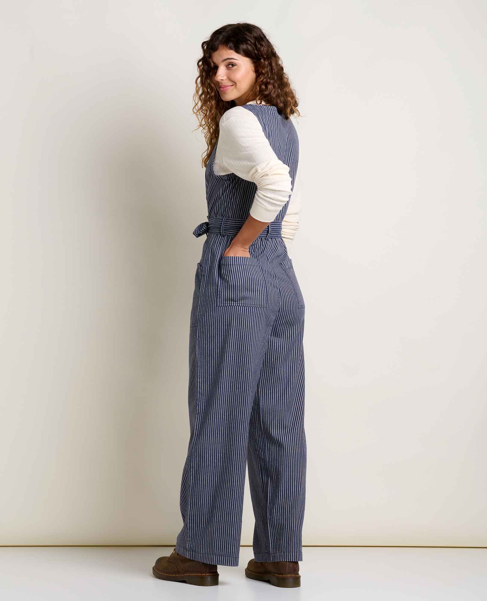 Navy Railroad Stripe Tarn Sleeveless Jumpsuit F25 for wholesale on Faire1