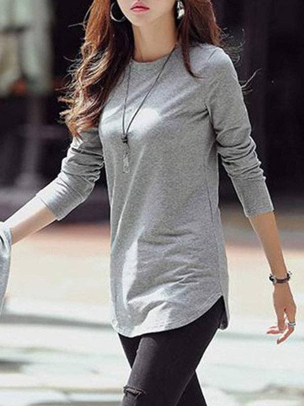 VividLux - Wholesale Tunic – Women’s - Long Sleeves Solid Color Round-Neck T-Shirts Tops6