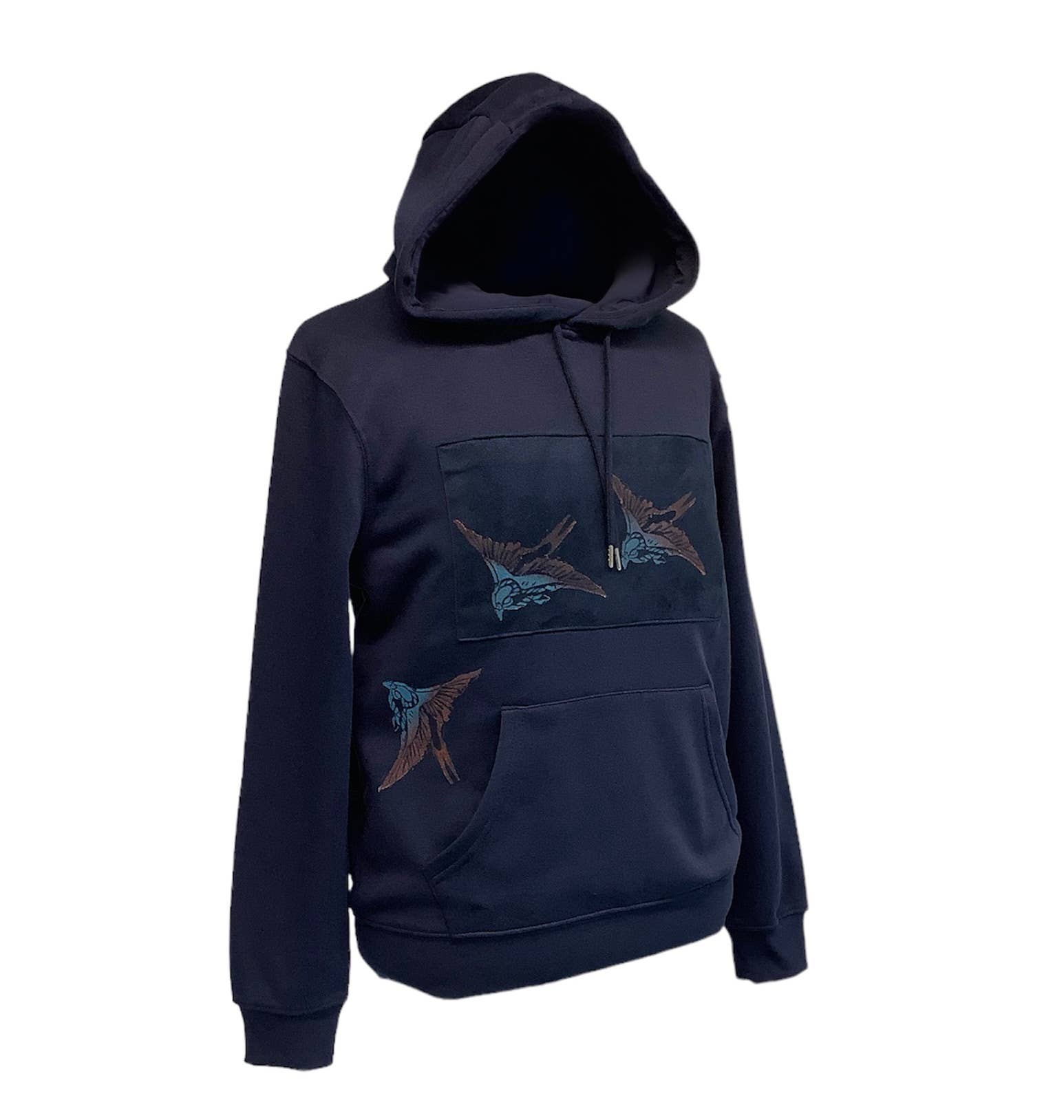 Impromptu Musé - Wholesale Hoodie - Unisex - Navy Swallows Handprinted Graphic Art Hoodie1