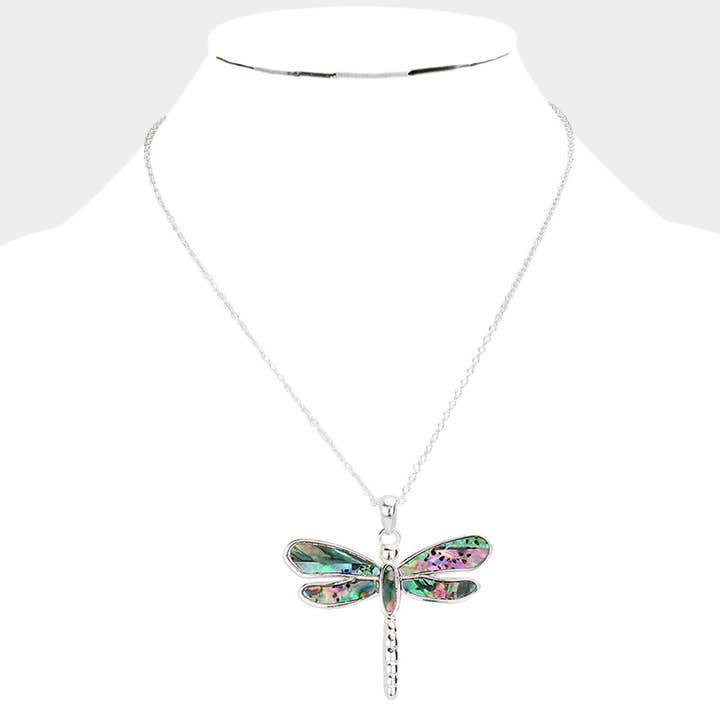Sensibling Corp. - Wholesale Pendant/Charm Necklace - Abalone Embossed Metal Dragonfly Pendant Necklace