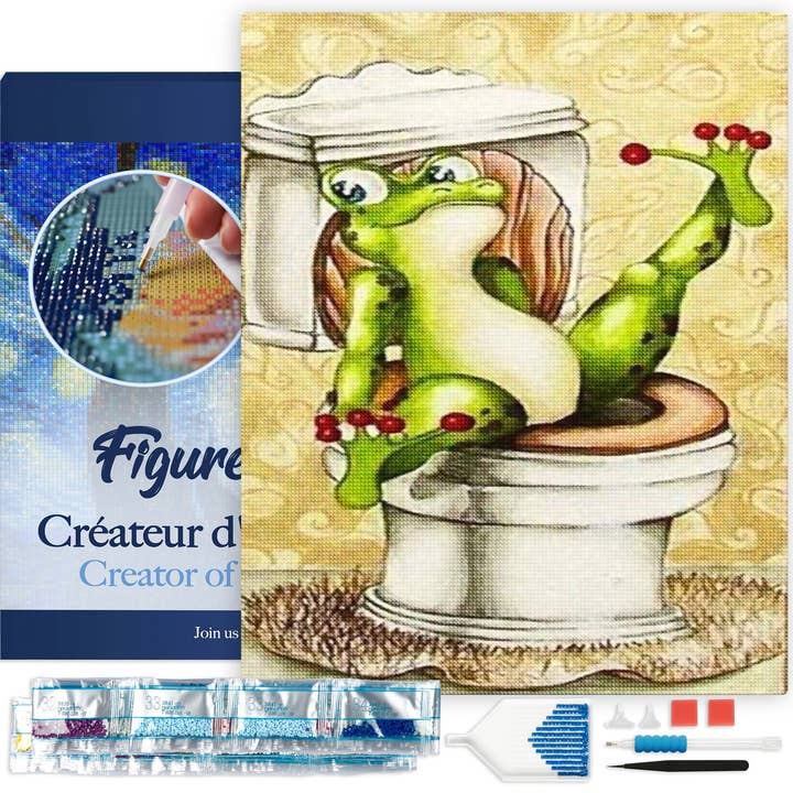 Pintura de Diamante - Rana en Inodoros lienzo enmarcado de 40x50 cm para venta al por mayor de Figured'Art
