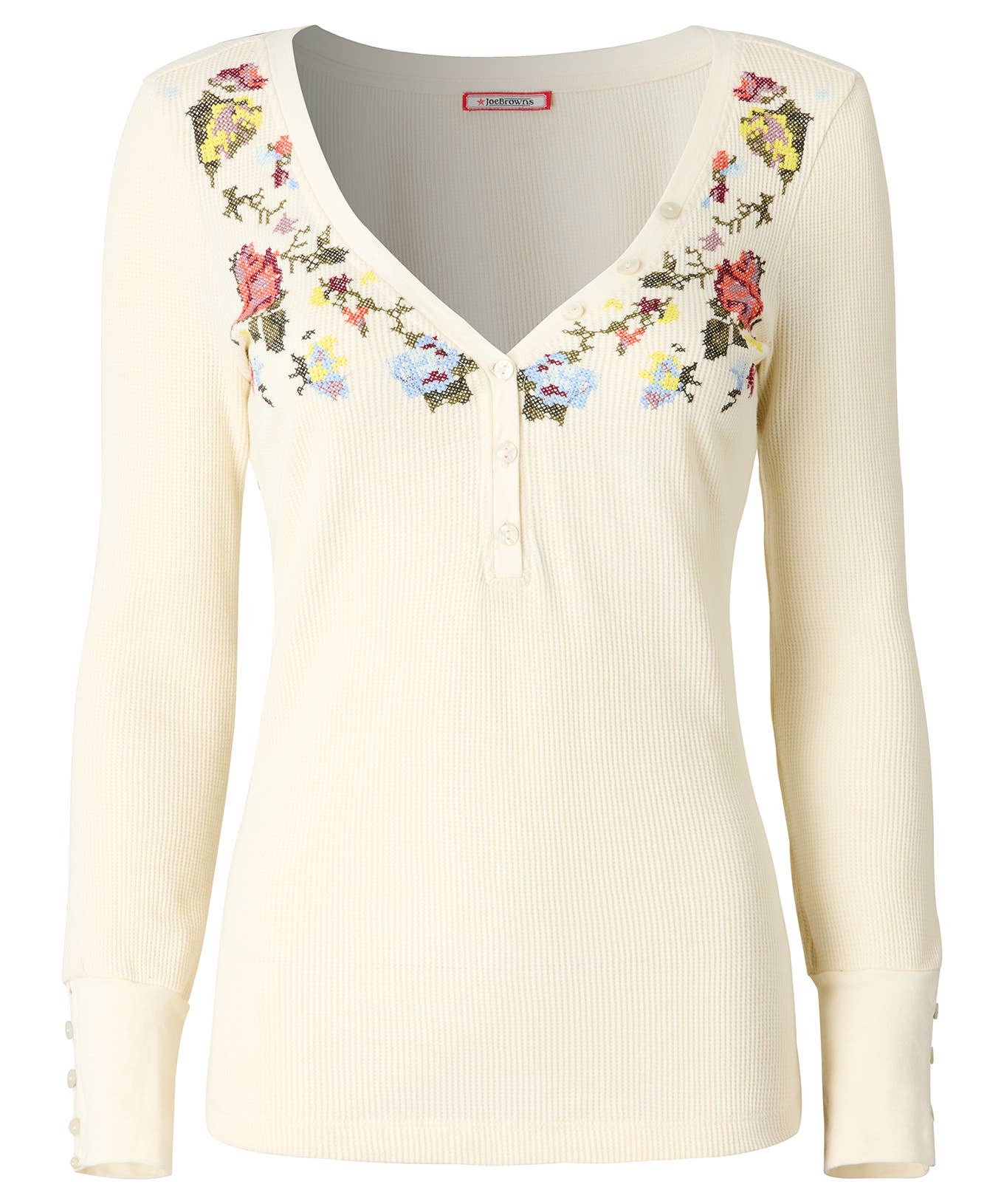 Cream Exquisite Embroidered Henley Top for wholesale on Faire1