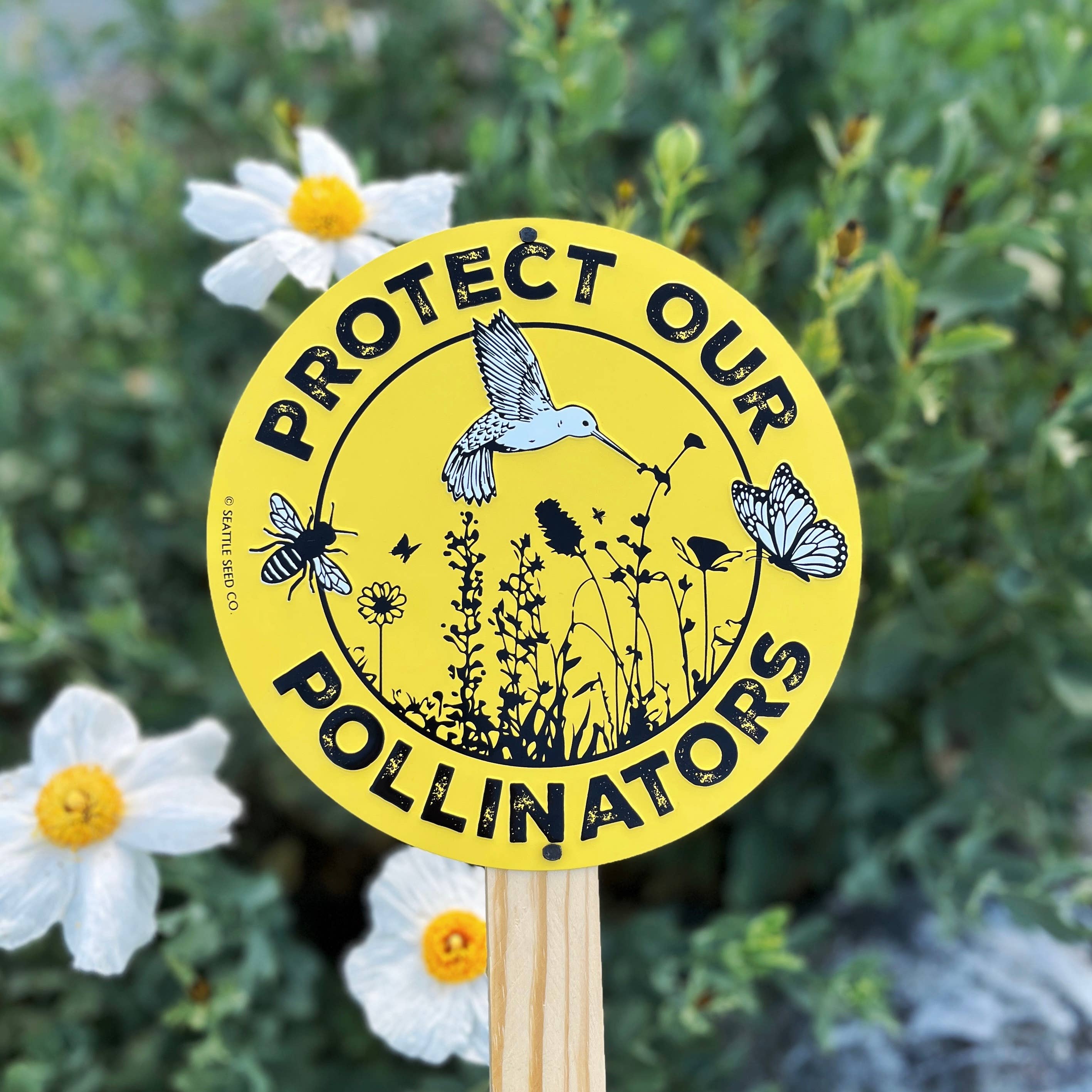 Seattle Seed Co. - Vente Enseigne d'extérieur - Panneau de jardin en métal - Protect Our Pollinators1