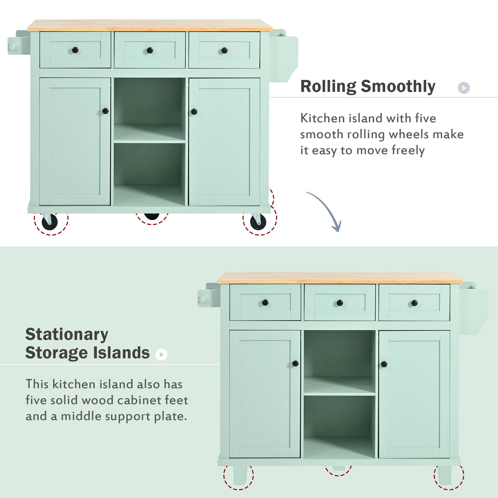 HOMYCASA DESIGN INC - Wholesale Kitchen Storage/Organizer - Mint Green Rolling Work Cart & Drop Leaf Adjustable Storage8